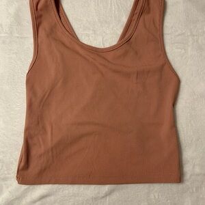 Casual Ribbed Tank Top with cross cross back- Brown